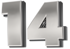 14 Number Silver And Black 3D Render png