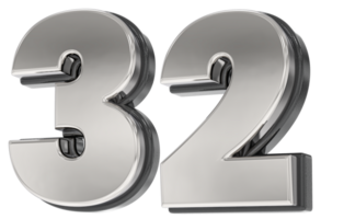 32 Number Silver And Black 3D Render png