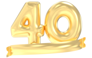 Anniversary 40 Number Gold 3D Rendering png