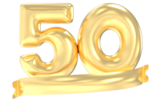 Anniversary 50 Number Gold 3D Rendering png