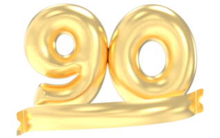 Anniversary 90 Number Gold 3D Rendering png