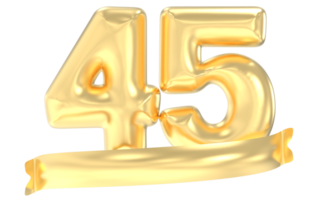 Anniversary 45 Number Gold 3D Rendering png