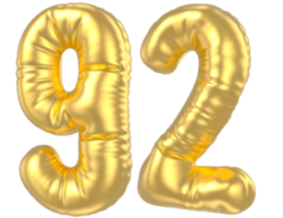 3d gold number 92  rendering png