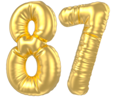 3d gold number 87  rendering png