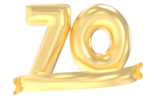 Anniversary 70 Number Gold 3D Rendering png