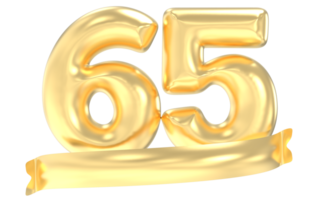 Anniversary 65 Number Gold 3D Rendering png