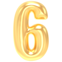 Gold 6 Number 3D Rendering png