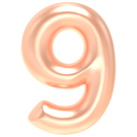 Number 9 Gold 3D Render png