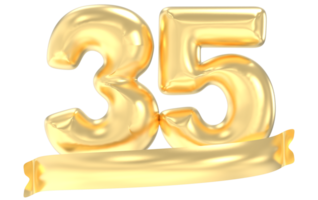Anniversary 35 Number Gold 3D Rendering png