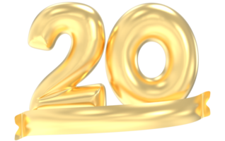 Anniversary 20 Number Gold 3D Rendering png