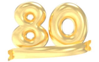 Anniversary 80 Number Gold 3D Rendering png