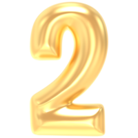 Gold 2 Number 3D Rendering png