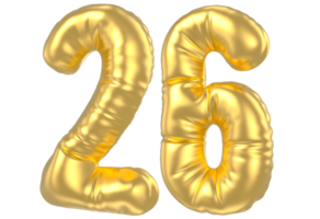 3d gold number 26  rendering png