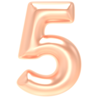 Number 5 Gold 3D Render png