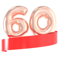 anniversaire ballon 60 nombre or 3d le rendu png