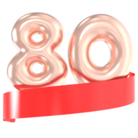 Anniversary Balloon 80 Number Gold 3D Rendering png