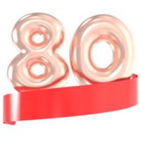 anniversario Palloncino 80 numero oro 3d interpretazione png