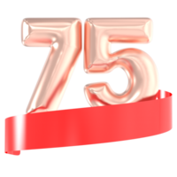 anniversaire ballon 75 nombre or 3d le rendu png