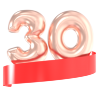 Jahrestag Ballon 30 Nummer Gold 3d Rendern png