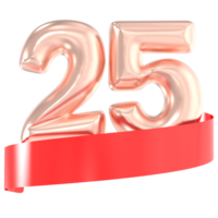 anniversaire ballon 25 nombre or 3d le rendu png