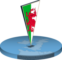 Wales flag and map in isometry png