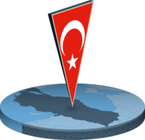 Turkey flag and map in isometry png