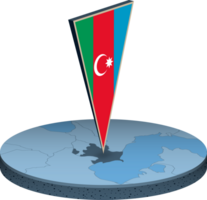 Azerbaijan flag and map in isometry png