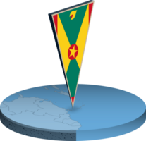 Grenada flag and map in isometry png