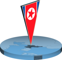 North Korea flag and map in isometry png