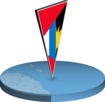 Antigua and Barbuda flag and map in isometry png