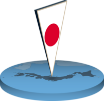 Japón bandera y mapa en isometria png