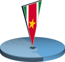 Surinam bandera y mapa en isometria png