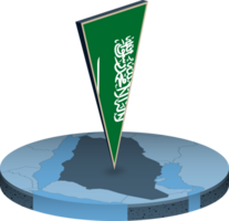 Saudi Arabia flag and map in isometry png