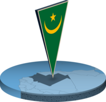 Mauritania bandera y mapa en isometria png