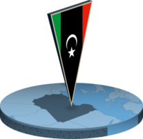 Libya flag and map in isometry png