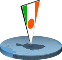 Niger flag and map in isometry png