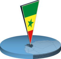 Senegal flag and map in isometry png