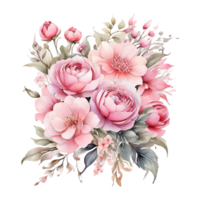 ai généré aquarelle floral fleur bouquet conception, aquarelle fleur arrangements conception, dorer fleur conception, fleur sublimation floral clipart mariage carte conception, gratuit png