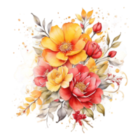 ai generato acquerello floreale fiore mazzo disegno, acquerello fiore accordi disegno, doratore fiore disegno, fiore sublimazione floreale clipart nozze carta disegno, gratuito png