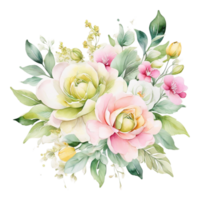 ai généré aquarelle floral fleur bouquet conception, aquarelle fleur arrangements conception, dorer fleur conception, fleur sublimation floral clipart mariage carte conception, gratuit png