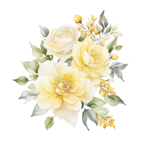 ai généré aquarelle floral fleur bouquet conception, aquarelle fleur arrangements conception, dorer fleur conception, fleur sublimation floral clipart mariage carte conception, gratuit png