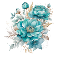 ai generiert Aquarell Blumen- Blume Strauß Design, Aquarell Blume Vereinbarungen Design, vergoldet Blume Design, Blume Sublimation Blumen- Clip Art Hochzeit Karte Design, kostenlos png