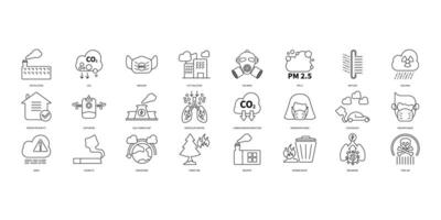 Air pollution icons set. Set of editable stroke icons.Vector set of Air pollution vector