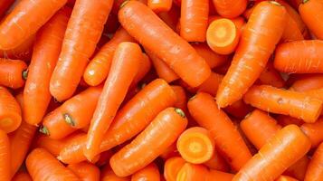 AI generated Vibrant organic carrots  close up texture background of fresh large orange carrots photo