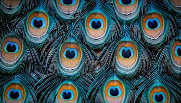 AI generated Exquisite close up showcasing vibrant peacock feathers in stunning macro photography view photo