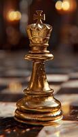 AI generated Golden chess king symbolizing business success and leadership on a chessboard, strategic concept photo