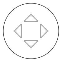 Four arrows pointing from the center symbol location icon in circle round black color vector illustration image outline contour line thin style