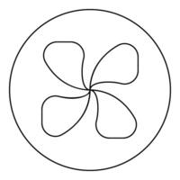 Four lobed fan blade paddle vane ventilation blade icon in circle round black color vector illustration image outline contour line thin style