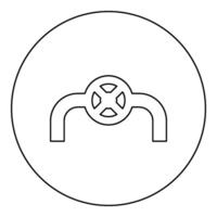 Pipe with valve pipeline with fitting tap flow control industry system icon in circle round black color vector illustration image outline contour line thin style