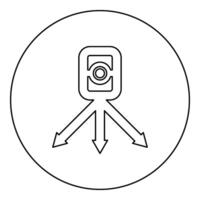 Theodolite survey equipment for measurements on tripod geodetic device tacheometer research level instrument geodesy tool icon in circle round black color vector illustration image outline contour